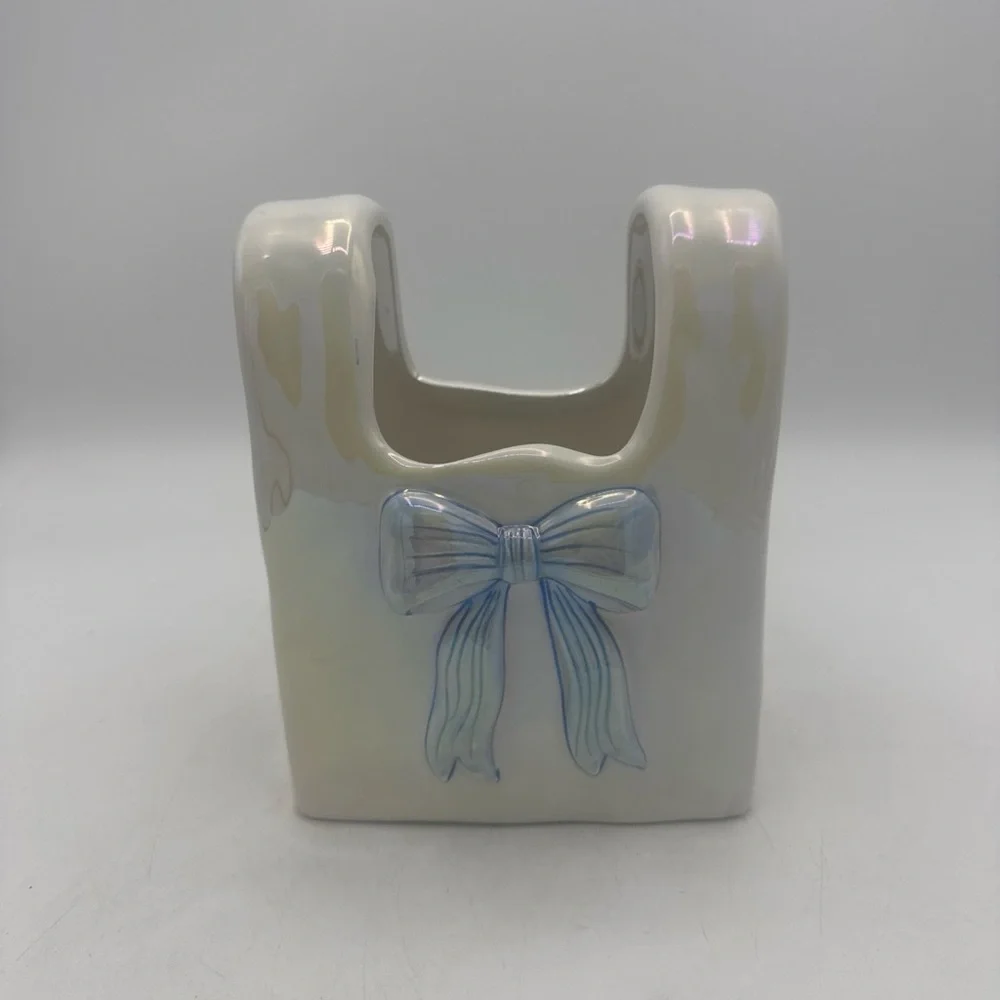 Target Bullseye’s Spring Iridescent Purse Vase With Blue Bow 6.5"H NEW 2025 - Picture 1 of 8